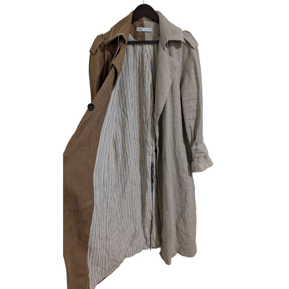 ​Zara Women's Two-Tone 100% Linen Oversized Trench Coat Size M - Picture 5 of 10